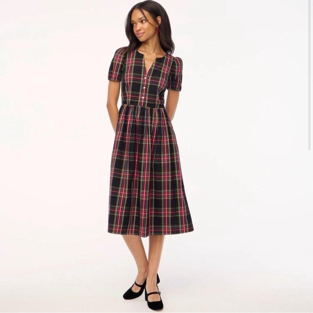J. Crew Black and Red Plaid Midi Dress